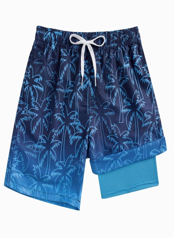 swimsobo شورت سباحة للأولاد من swimsobo، مقاس 14-16 سنة، مزود ببطانة ضاغطة، شورت سباحة أزرق بنمط هاواي للأطفال. - Image 1